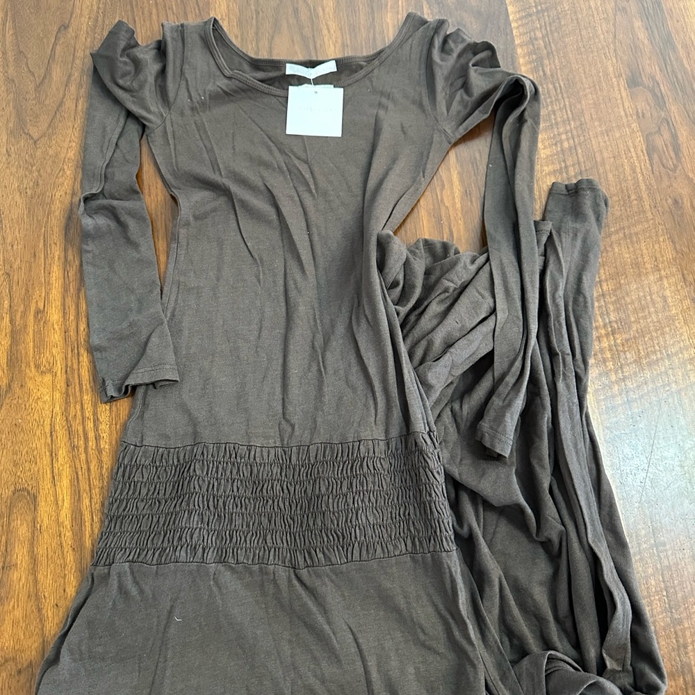 Enza Costa Brown Smocked Maxi Dress with Puff Sleeves